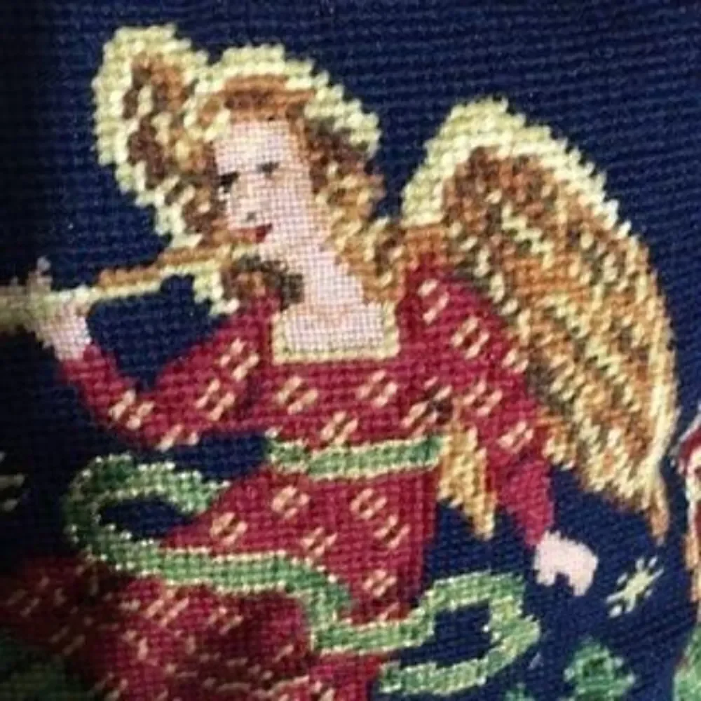 Vintage Needlepoint Angel Christmas Throw Pillow
